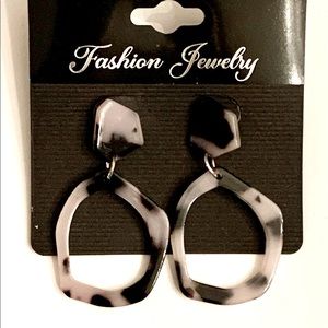 Tortoise Shell Black and Gray Acrylic Hoop Earrings $9